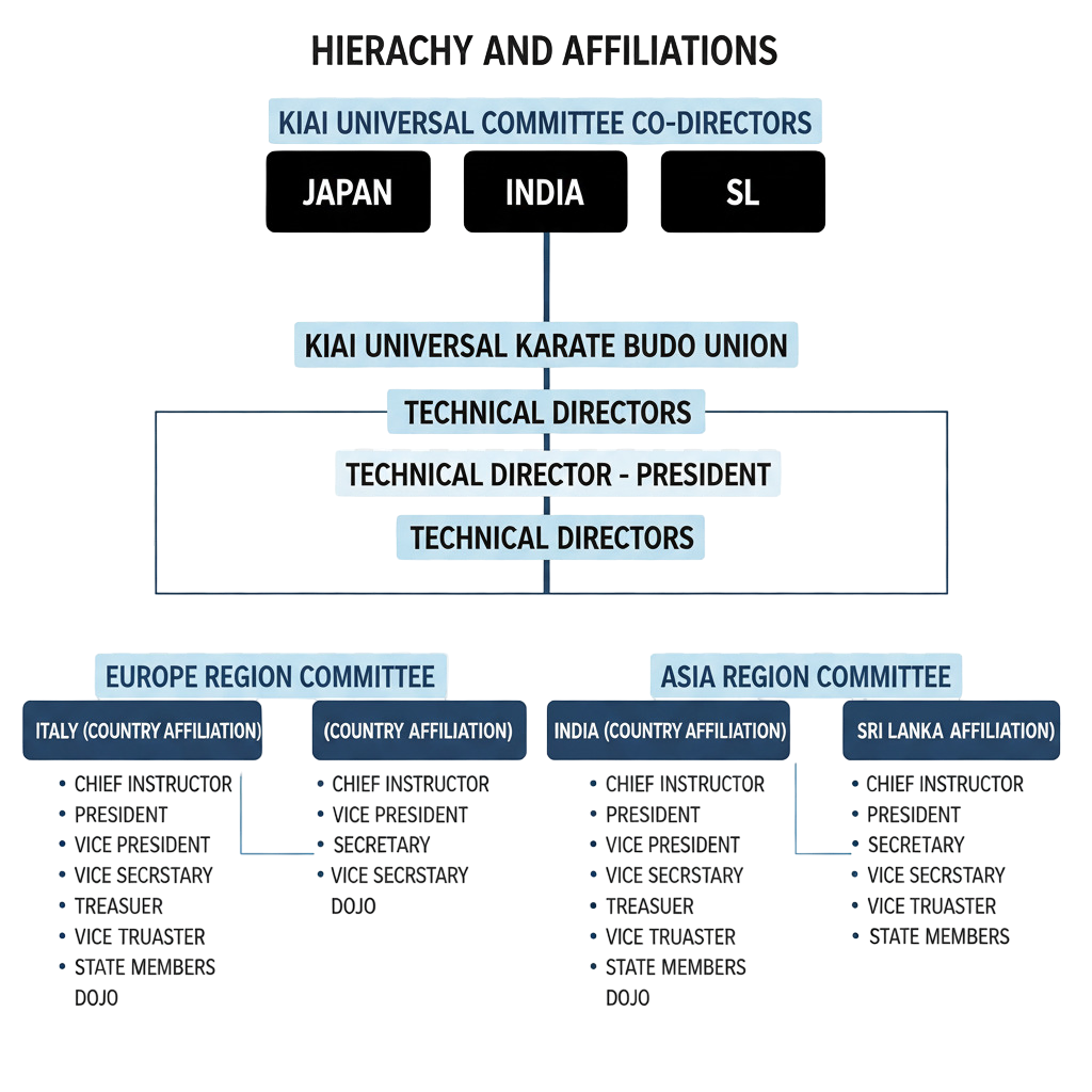 KIAI Universal Karate Budo Union – hierarchy and affiliations chart